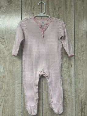Soft Pink & White Stripe Footed One-Piece for Babies